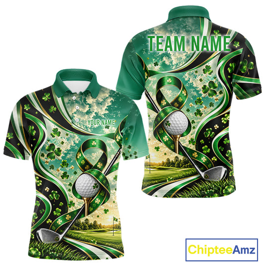 St Patricks Day Men Golf Polo Shirt Custom Shamrock Lucky Clover Team Tournament Jersey NHT1699
