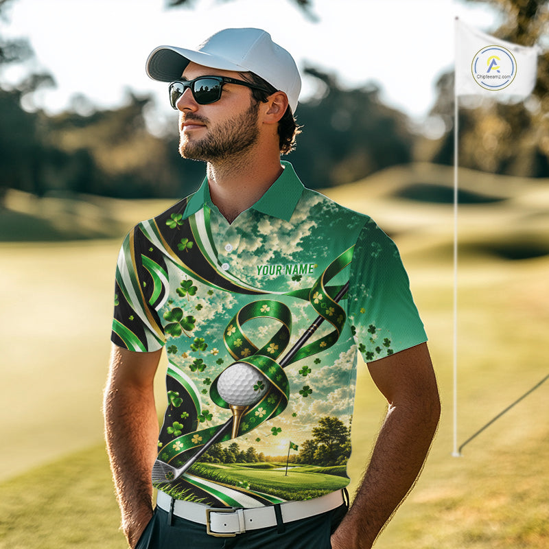 St Patricks Day Men Golf Polo Shirt Custom Shamrock Lucky Clover Team Tournament Jersey NHT1699