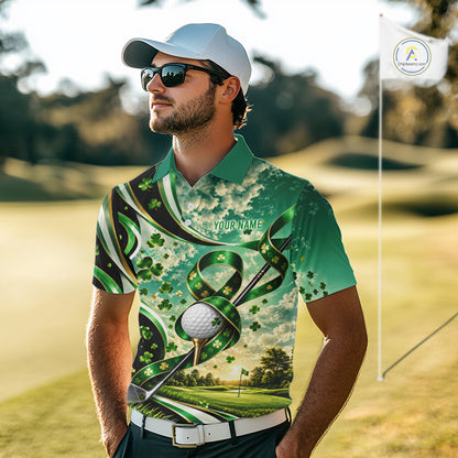 St Patricks Day Men Golf Polo Shirt Custom Shamrock Lucky Clover Team Tournament Jersey NHT1699