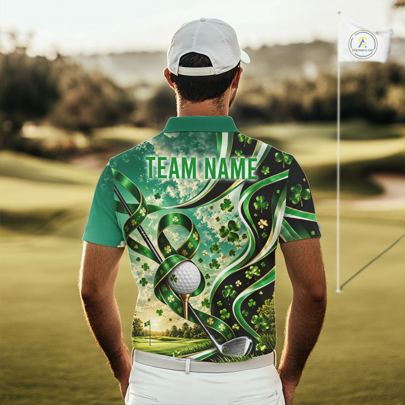 St Patricks Day Men Golf Polo Shirt Custom Shamrock Lucky Clover Team Tournament Jersey NHT1699