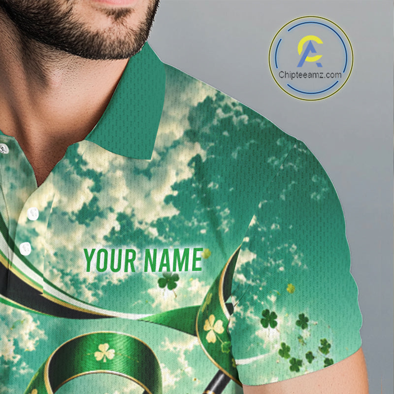 St Patricks Day Men Golf Polo Shirt Custom Shamrock Lucky Clover Team Tournament Jersey NHT1699