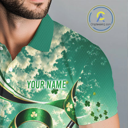 St Patricks Day Men Golf Polo Shirt Custom Shamrock Lucky Clover Team Tournament Jersey NHT1699
