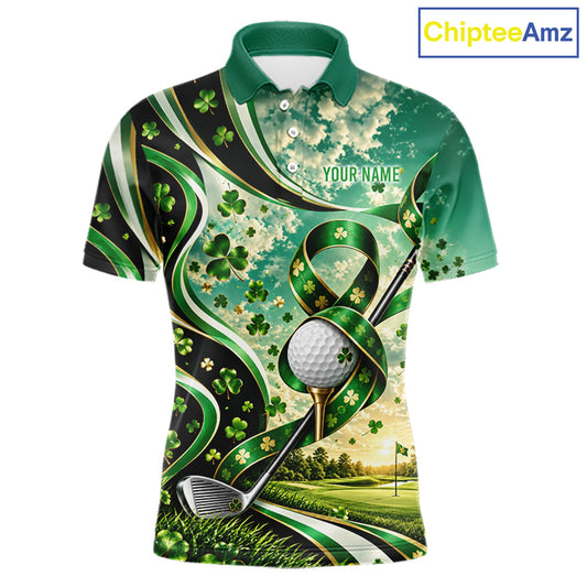 St Patricks Day Men Golf Polo Shirt Custom Shamrock Lucky Clover Team Tournament Jersey NHT1699