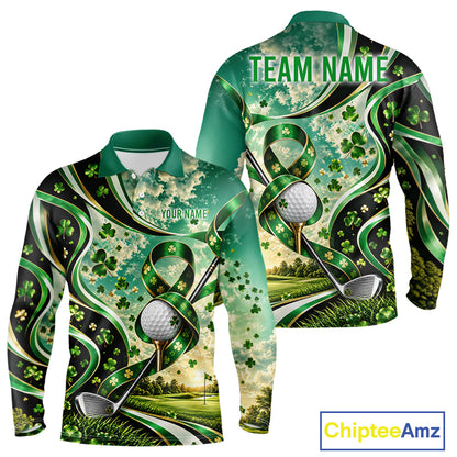 St Patricks Day Men Golf Polo Shirt Custom Shamrock Lucky Clover Team Tournament Jersey NHT1699
