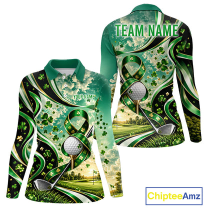 St Patricks Day Women Golf Polo Shirt Custom Shamrock Lucky Clover Team Tournament Jersey NHT1699
