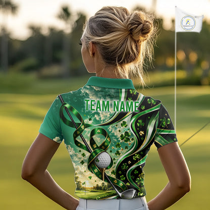 St Patricks Day Women Golf Polo Shirt Custom Shamrock Lucky Clover Team Tournament Jersey NHT1699