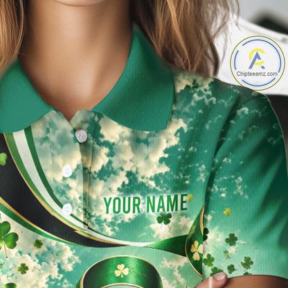 St Patricks Day Women Golf Polo Shirt Custom Shamrock Lucky Clover Team Tournament Jersey NHT1699
