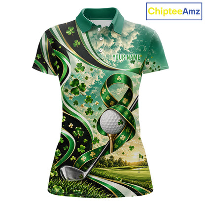 St Patricks Day Women Golf Polo Shirt Custom Shamrock Lucky Clover Team Tournament Jersey NHT1699