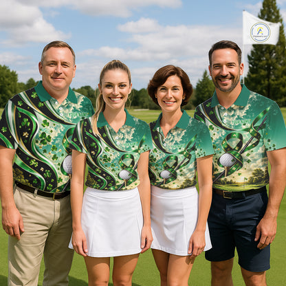 St Patricks Day Women Golf Polo Shirt Custom Shamrock Lucky Clover Team Tournament Jersey NHT1699