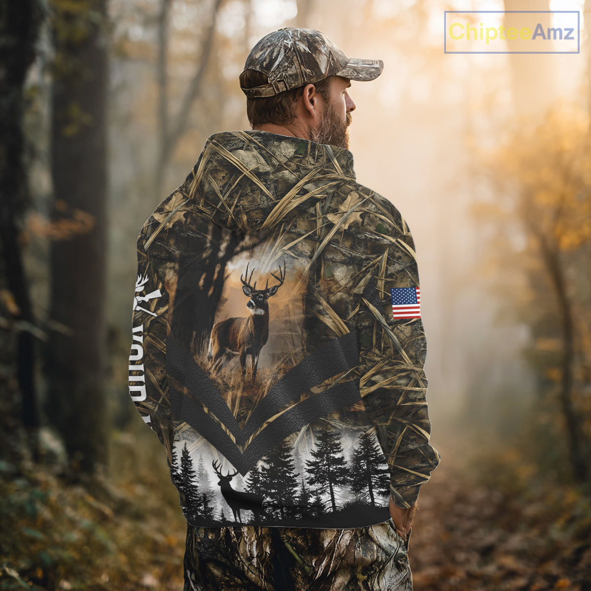 Deer Hunting Shirt US Flag 3D All Over Print, Custom Name Personalized Gift NHT298