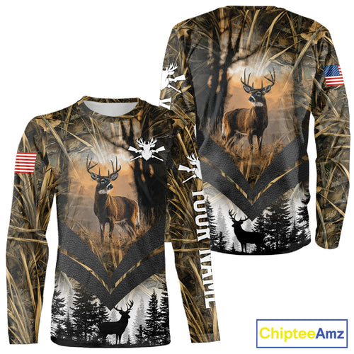 Deer Hunting Shirt US Flag 3D All Over Print, Custom Name Personalized Gift NHT298