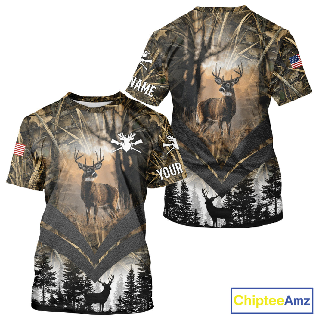 Deer Hunting Shirt US Flag 3D All Over Print, Custom Name Personalized Gift NHT298
