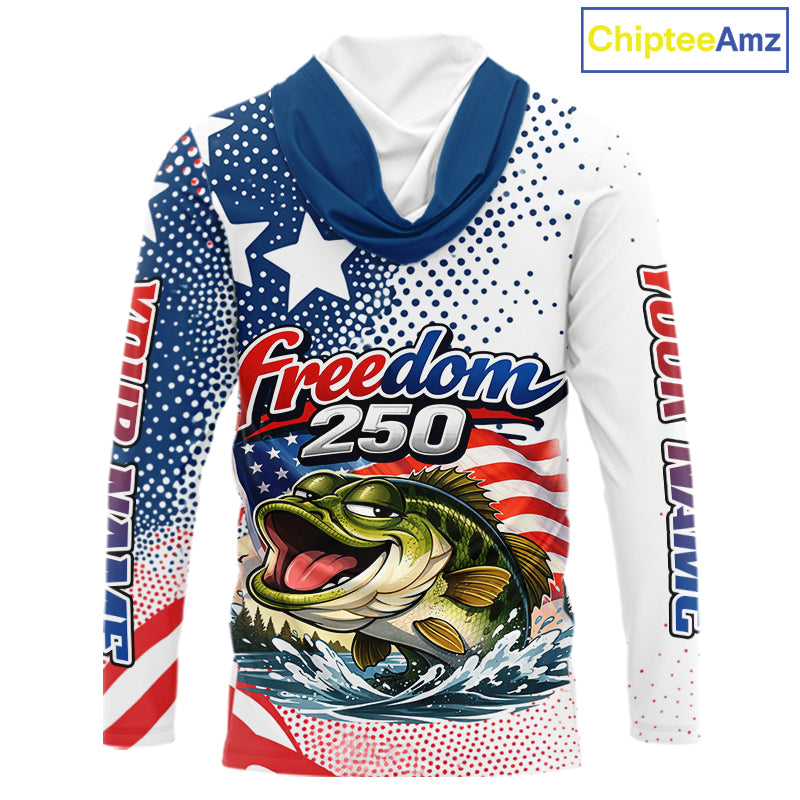 Funny Bass Fishing Shirts Long Sleeve Hooded Freedom 250 American Flag, Fishing Gift NHT408
