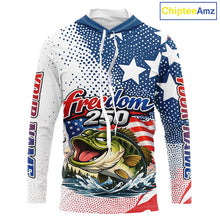 Load image into Gallery viewer, Funny Bass Fishing Shirts Long Sleeve Hooded Freedom 250 American Flag, Fishing Gift NHT408