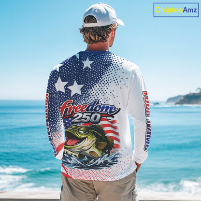 Funny Bass Fishing Shirts Long Sleeve Freedom 250 American Flag, Fishing Gift NHT408