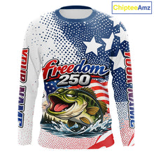 Load image into Gallery viewer, Funny Bass Fishing Shirts Long Sleeve Freedom 250 American Flag, Fishing Gift NHT408