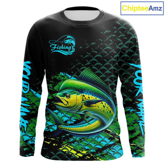 Mahi Mahi Fishing Custom 3D UV Protection Fishing Shirt, Mahi Mahi Long Sleeve Fishing Shirt NHT409