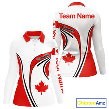 Load image into Gallery viewer, Personalized White And Red Canada Flag Womens Golf Polo Shirt, Patriotic Gifts For Golf Lover  NHT735
