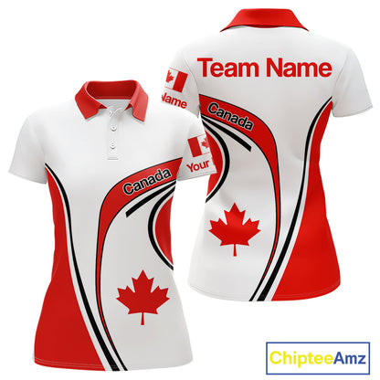 Personalized White And Red Canada Flag Womens Golf Polo Shirt, Patriotic Gifts For Golf Lover  NHT735