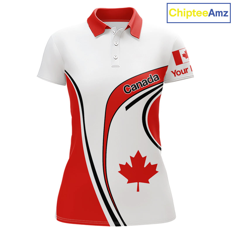 Personalized White And Red Canada Flag Womens Golf Polo Shirt, Patriotic Gifts For Golf Lover  NHT735