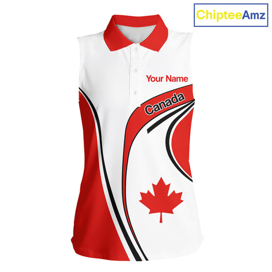 Personalized White And Red Canada Flag Sleeveless Womens  Golf Polo Shirt, Patriotic Gifts For Golf Lover  NHT735