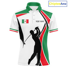 Load image into Gallery viewer, Mexican Flag White Golf Pattern Mens Polo Shirt Patriotic Mens Golf Shirt Mexico Golf Gifts NHT737