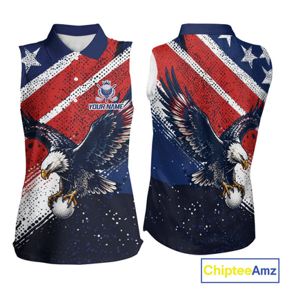 Womens Sleeveless Golf Polo Shirt Custom American Eagle Golf Shirts Personalized Golf Clubs Team Golf Top NHT902