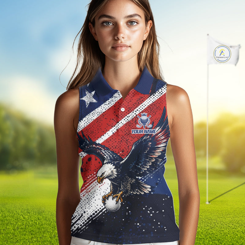 Womens Sleeveless Golf Polo Shirt Custom American Eagle Golf Shirts Personalized Golf Clubs Team Golf Top NHT902