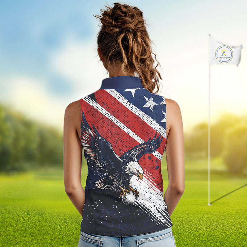 Womens Sleeveless Golf Polo Shirt Custom American Eagle Golf Shirts Personalized Golf Clubs Team Golf Top NHT902