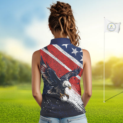 Womens Sleeveless Golf Polo Shirt Custom American Eagle Golf Shirts Personalized Golf Clubs Team Golf Top NHT902