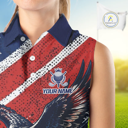Womens Sleeveless Golf Polo Shirt Custom American Eagle Golf Shirts Personalized Golf Clubs Team Golf Top NHT902