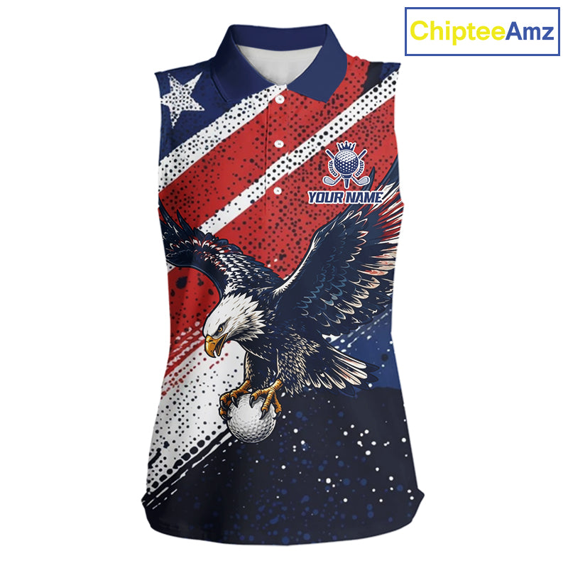 Womens Sleeveless Golf Polo Shirt Custom American Eagle Golf Shirts Personalized Golf Clubs Team Golf Top NHT902