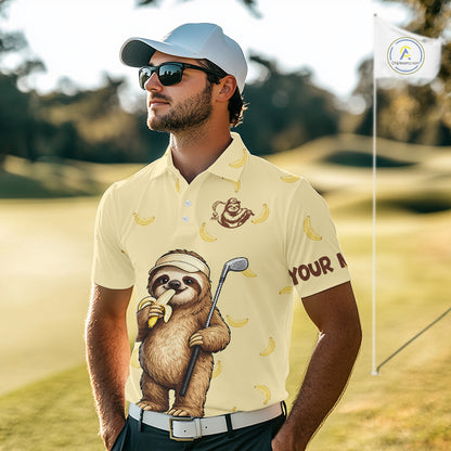 Funny Sloth Banana Mens Golf Polo Shirt Custom Golf Jerseys, Golf Apparel Gift For Golf Lovers NHT907