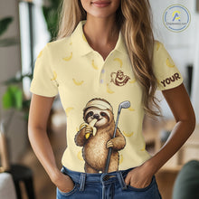 Load image into Gallery viewer, Funny Sloth Banana Womens Golf Polo Shirt Custom Golf Jerseys, Golf Apparel Gift For Golf Lovers NHT907
