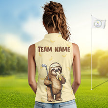 Load image into Gallery viewer, Funny Sloth Banana Womens Sleeveless Golf Polo Shirt Custom Golf Jerseys, Golf Apparel Gift For Golf Lovers NHT907