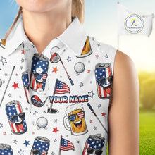Load image into Gallery viewer, Custom Patriotic Womens Sleeveless Golf Polo Shirt With Beer Print – Personalized USA Golf Team Polo 