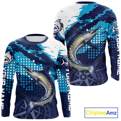 Custom Marlin Long Sleeve Fishing Shirts For Men, Design Marlin Fishing Jerseys NHT466