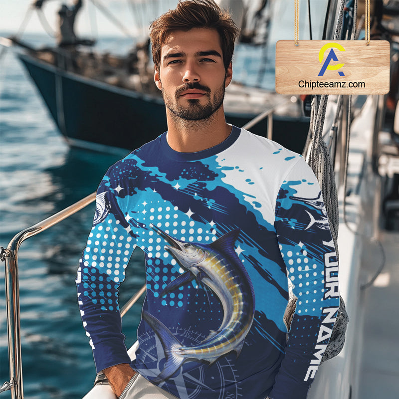 Custom Marlin Long Sleeve Fishing Shirts For Men, Design Marlin Fishing Jerseys NHT466