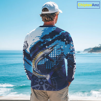 Custom Marlin Long Sleeve Fishing Shirts For Men, Design Marlin Fishing Jerseys NHT466