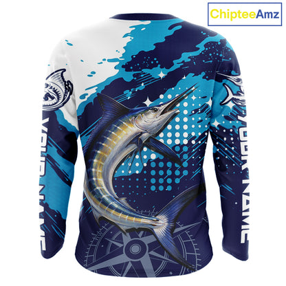 Custom Marlin Long Sleeve Fishing Shirts For Men, Design Marlin Fishing Jerseys NHT466