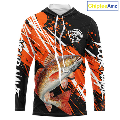 Personalized Redfish Fishing Tournament, Red Drum Saltwater Fishing Shirts Long Sleeve Hooded NHT467