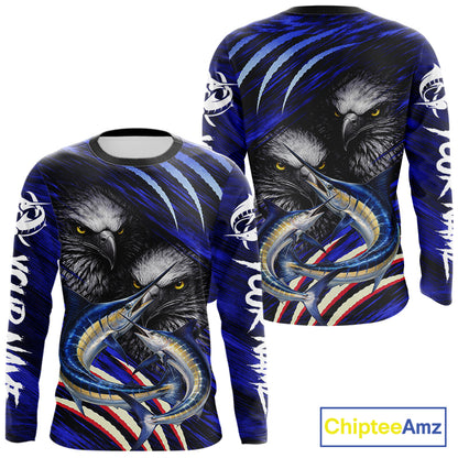 Marlin & Eagle Design Fishing Shirt Long Sleeve, Marlin Fishing Shirt For Men NHT468