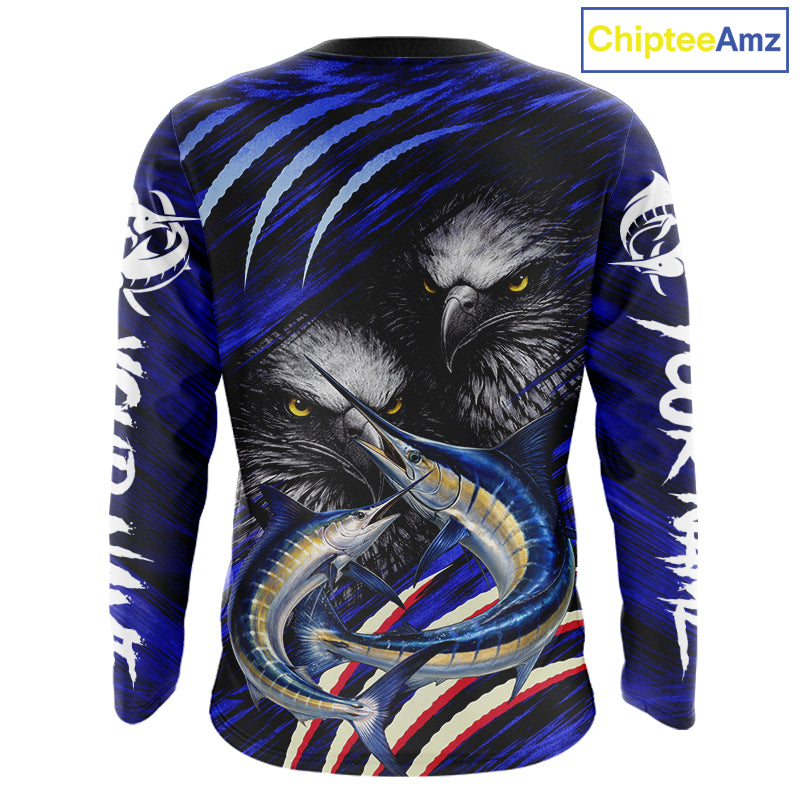 Marlin & Eagle Design Fishing Shirt Long Sleeve, Marlin Fishing Shirt For Men NHT468