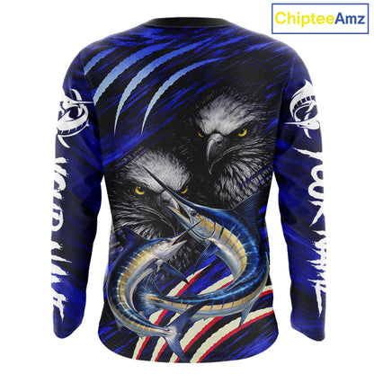 Marlin & Eagle Design Fishing Shirt Long Sleeve, Marlin Fishing Shirt For Men NHT468