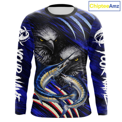 Marlin & Eagle Design Fishing Shirt Long Sleeve, Marlin Fishing Shirt For Men NHT468