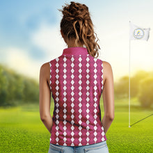 Load image into Gallery viewer, Sleeveless Womens Golf Polo Shirt Custom Photo Face Pink Argyle Plaid Pattern, Mother's Day Golfing Gifts NHT744