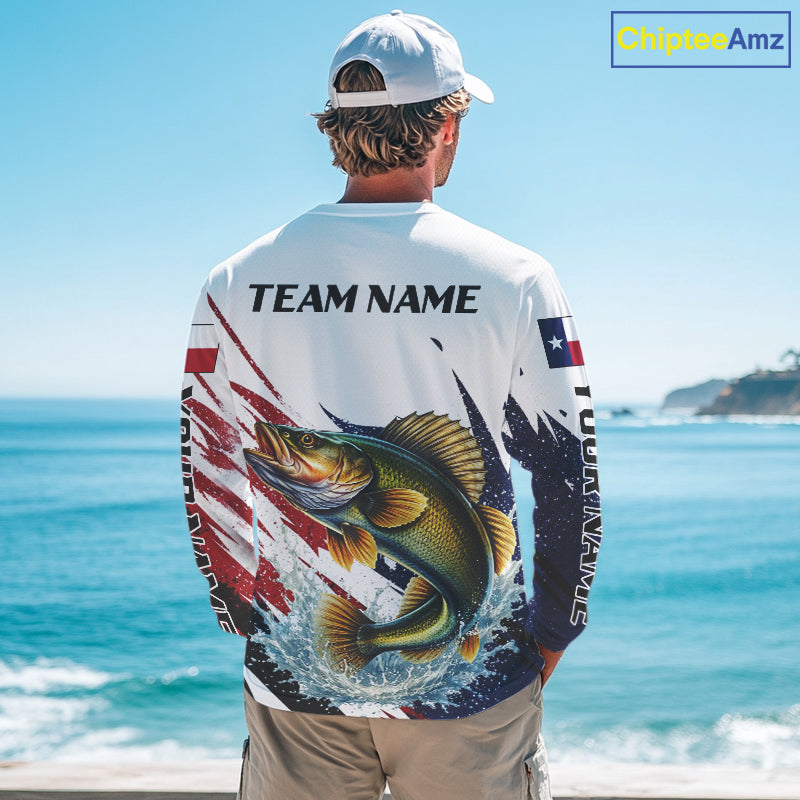 Custom Texas Flag Walleye Fishing Shirts, Texas Walleye Fishing Shirts Long Sleeve For Team NHT911