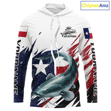 Load image into Gallery viewer, Custom Texas Flag Catfish Fishing Shirts, Texas Catfish Fishing Shirts Long Sleeve Hooded For Team NHT912