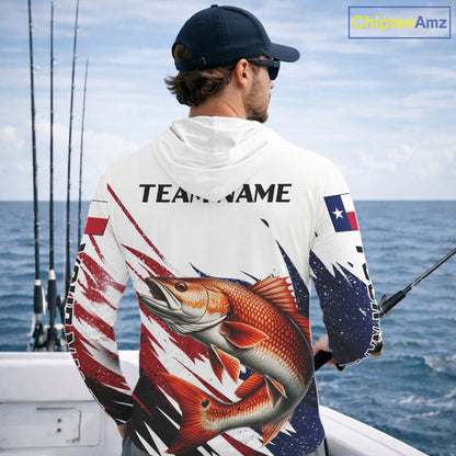 Custom Texas Flag Redfish Fishing Shirts, Texas Red Drum Fishing Shirts Long Sleeve Hooded For Team NHT913