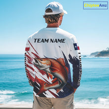Load image into Gallery viewer, Custom Texas Flag Redfish Fishing Shirts, Texas Red Drum Fishing Shirts Long Sleeve For Team NHT913
